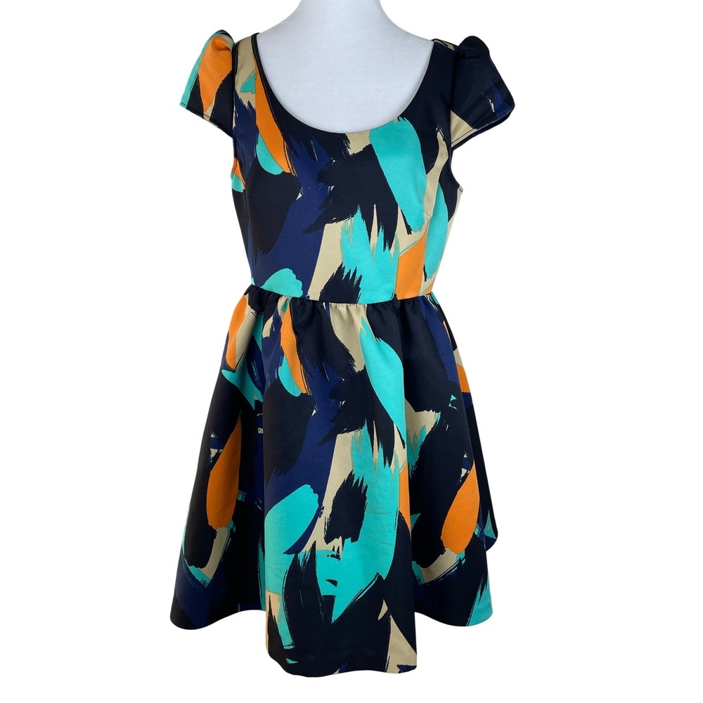 Moulinette‎ Soeurs Pinion Fit Flare Dress Womens 10 Abstract Pockets Tulle Lined